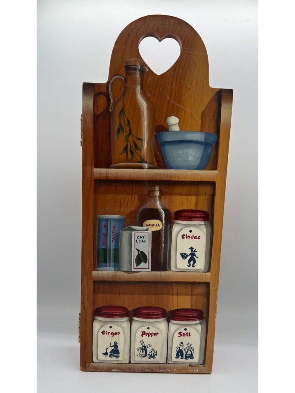 Wooden Hand Painted Wall Key Hanging Cabinet with Decorative Heart Cutout